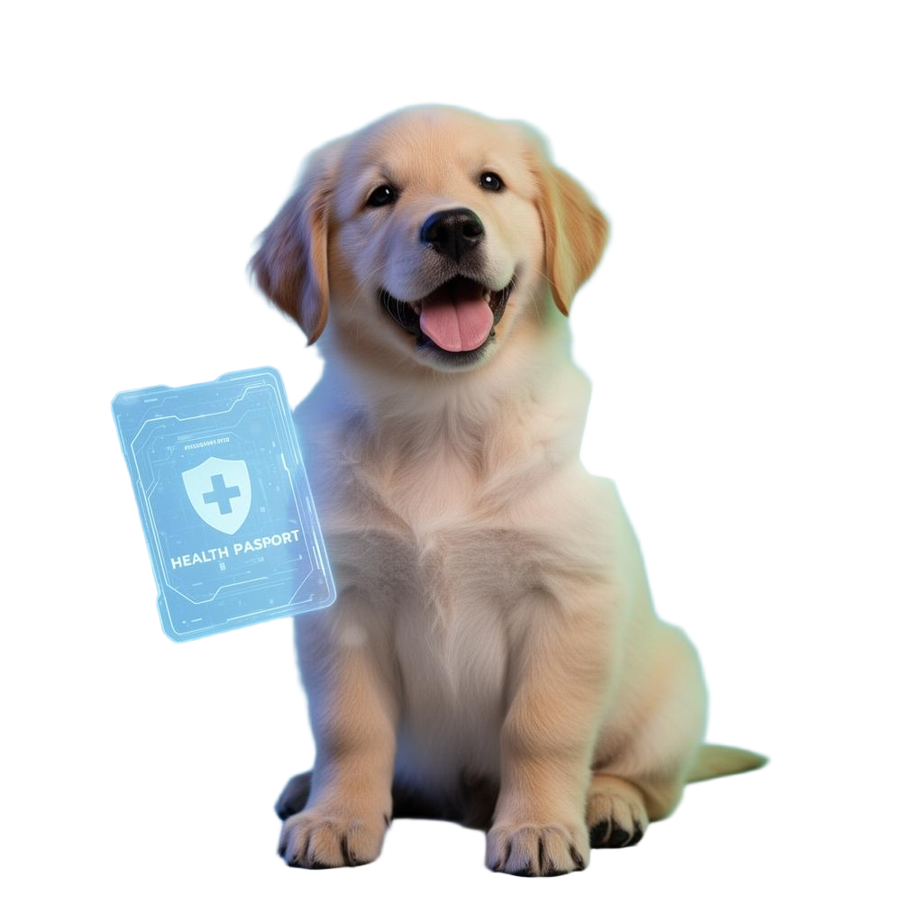 Happy dog with health passport